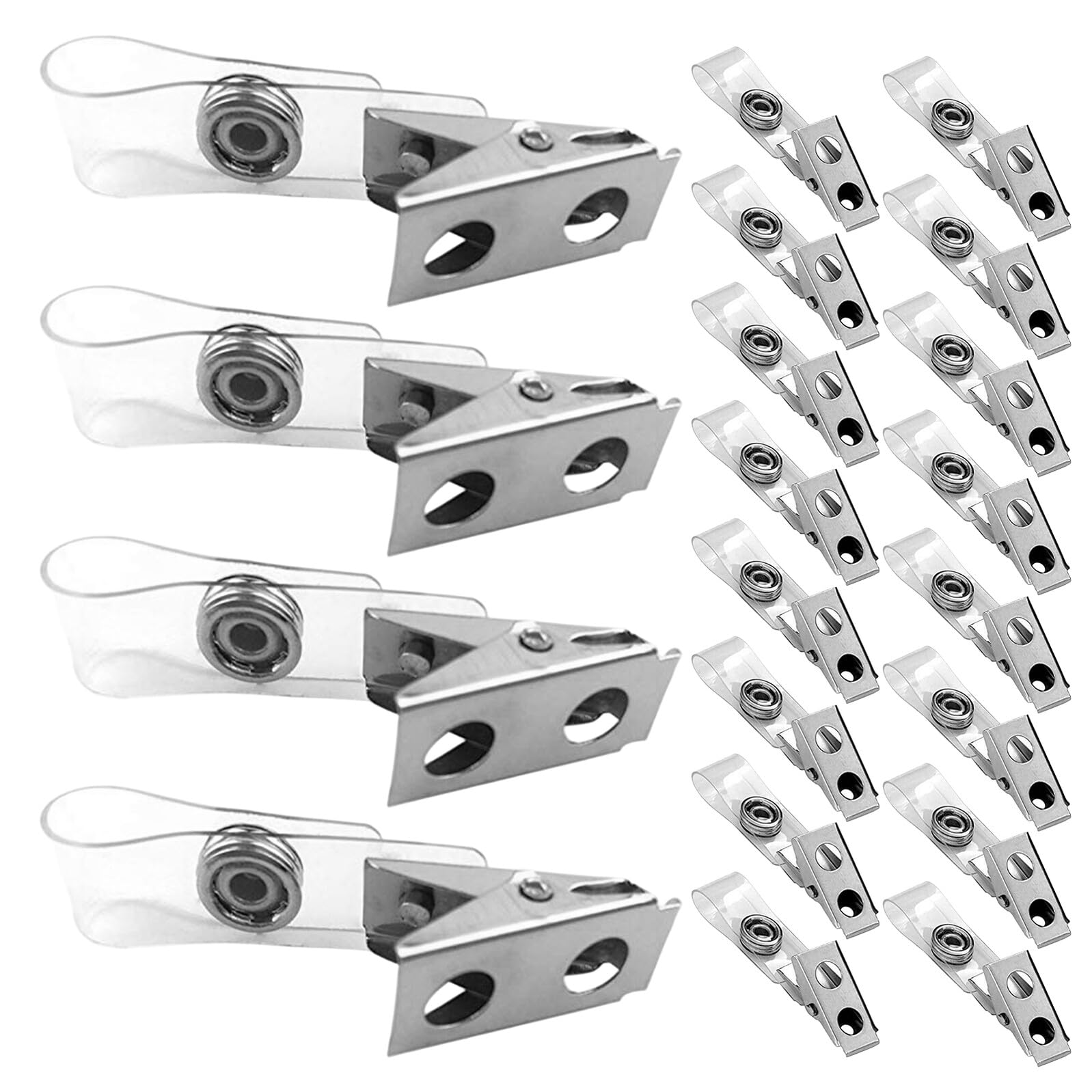WOONEKY 250 pezzi Clip Portabadge Doppio Foro in Metallo con Cinturino Trasparente in PVC Resistente per Supporto Tessere Identificative Compatibili con Vari Porta Badge e Lanyard per