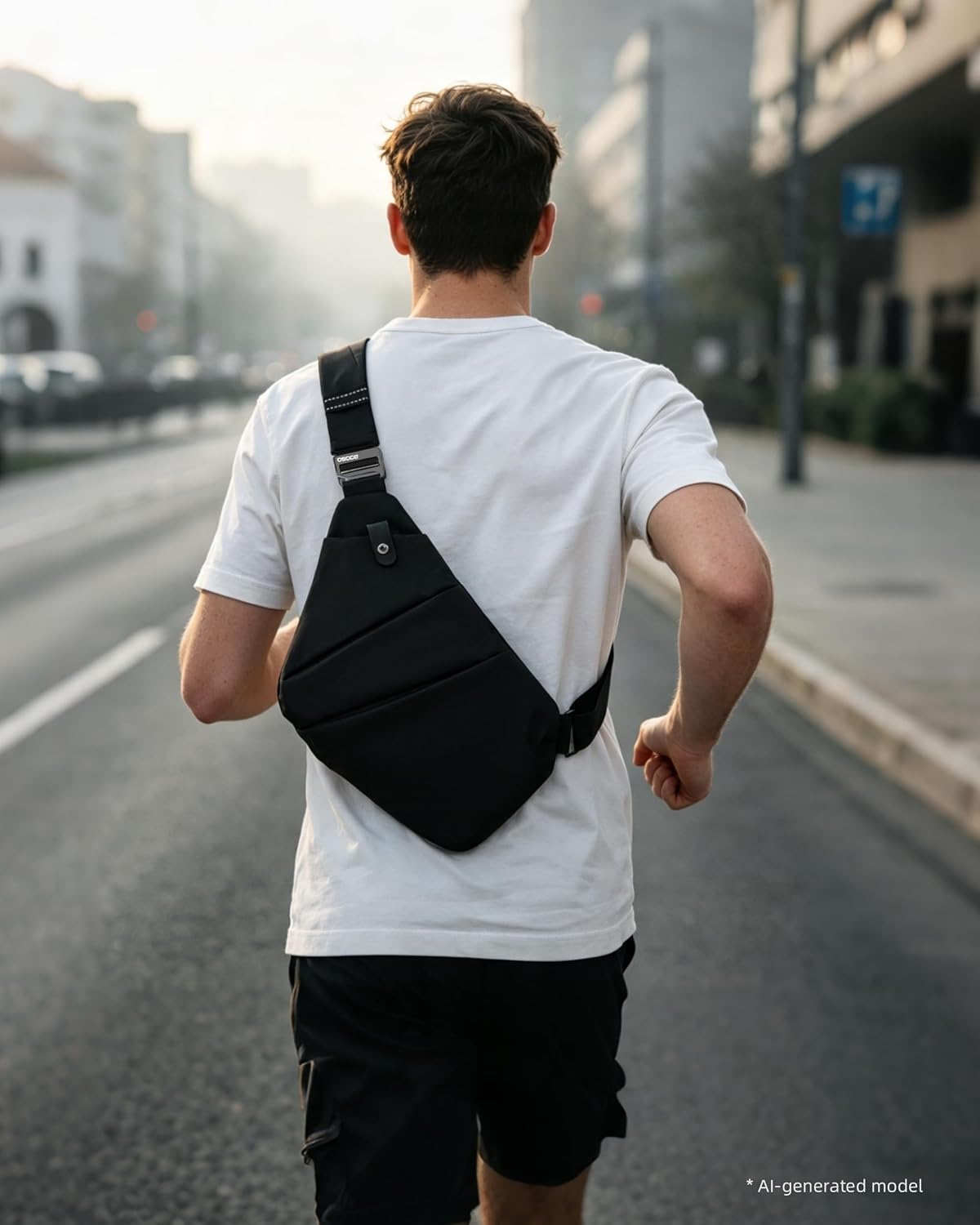 OSOCE Sling Bag for Men, Crossbody Bag, Quick-Release Buckle, Black, 1.0S image 3