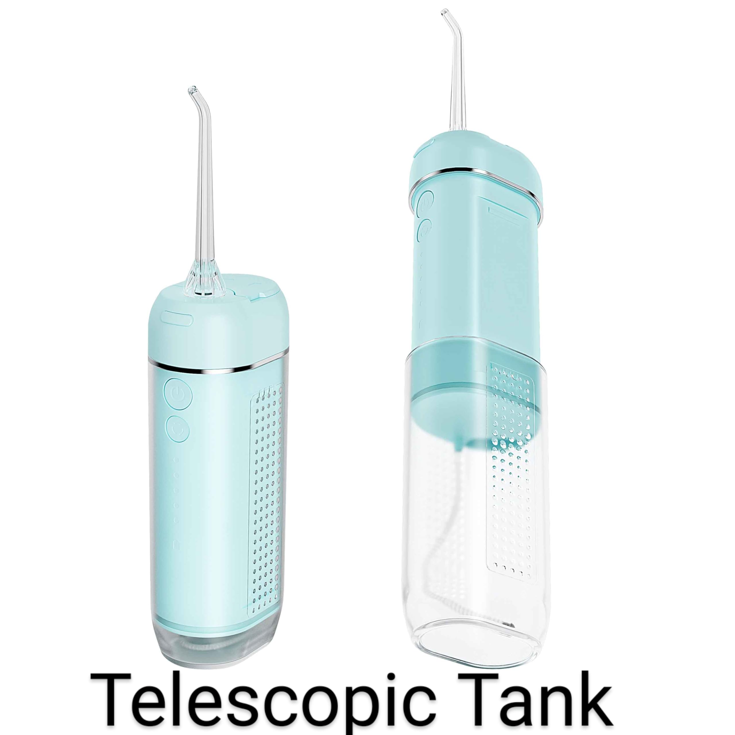 Potente irrigador dental portátil inalámbrico de agua: recargable [2000 mAh Li-ion] Irrigador bucal para viajes y hogar, limpiador de máquina grande Vol tanque telescópico 5 modos IPX7 impermeable púa