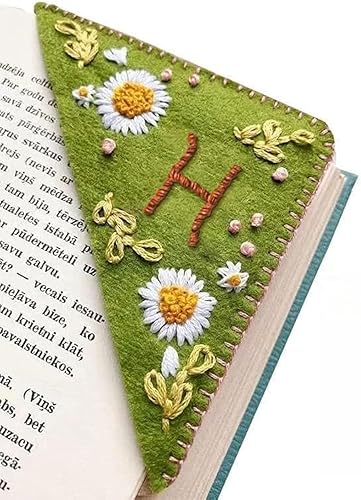 Miniatura 40 de MOTEERLLU Marcapáginas de esquina bordado a mano personalizado, Marcador de página de triángulo de fieltro cosido hecho a mano, Accesorios únicos