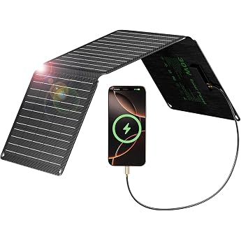 LIONSHEE 30 W Solar Panel Foldable with 3 Ports (USB-C + USB-A + DC), IP67 Waterproof Portable Solar Charger, Mobile Phone So