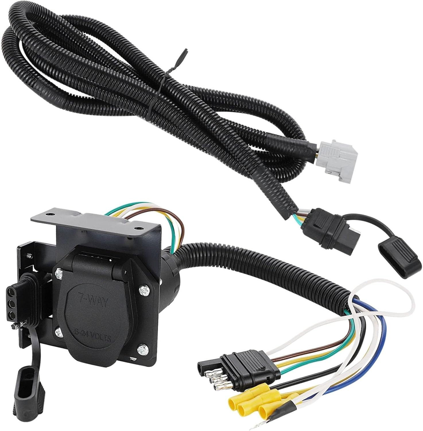 for 2008-2024 Toyota Highlander Multi-Tow 4 Pin Flat and 7 Way Trailer Wiring Harness Adapter, Dual Output 4 Way 7 Blade Trailer Light Plug with Custom Tow Hitch Wire for 4 Pin Trailer Light Connect