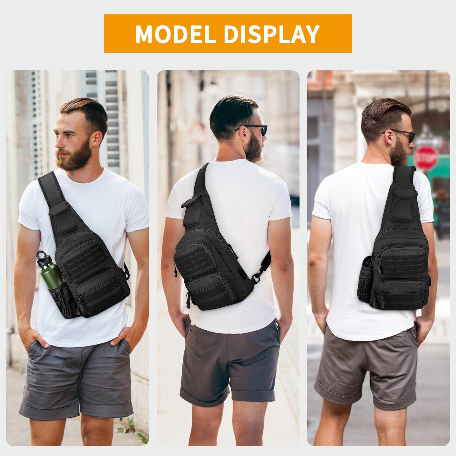HUNTVP Sac Bandoulière Homme, Sac à Poitrine Sacoche Bandouliere Tactique Sacoche Banane Sacs à Dos Porté Travers pour Homme Femme Voyage Randonnée Camping Trekking