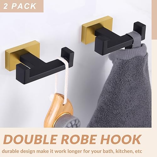 Miniatura 9 de APLusee Paquete de 2 ganchos dobles para toallas de baño, soporte cuadrado de doble capa de acero inoxidable sólido, moderno para baño y cocina,