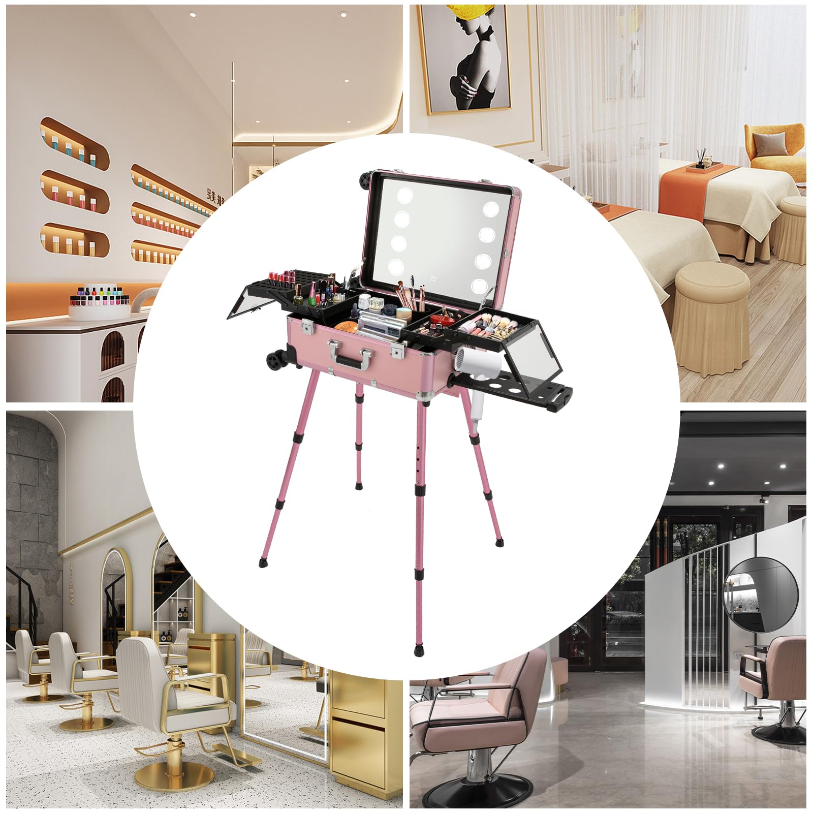 Kosmetikkoffer Makeup Koffer Trolley Beauty Case Schminkkoffer Friseurkoffer,Kosmetikkoffer Professionelle, Beauty Case Make-up Koffer für Reisen,Profi Schminkstation Abdeckplatte Und Leicht Zu Reini