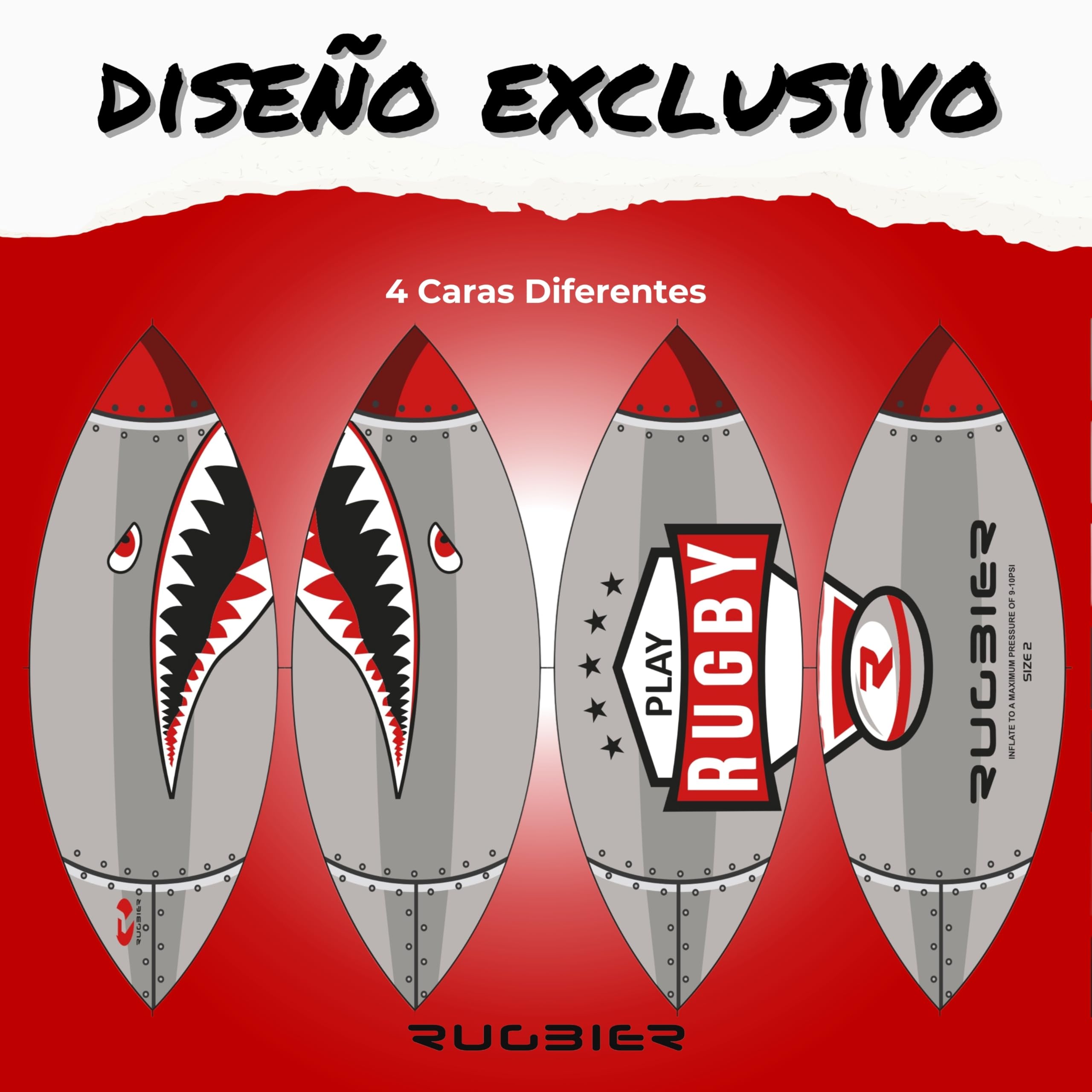 Mini Balón de Rugby para Niños y Niñas T2 – Iniciación y Entrenamiento - Balón Promocional - Regalo Rugby - Modelo Shark