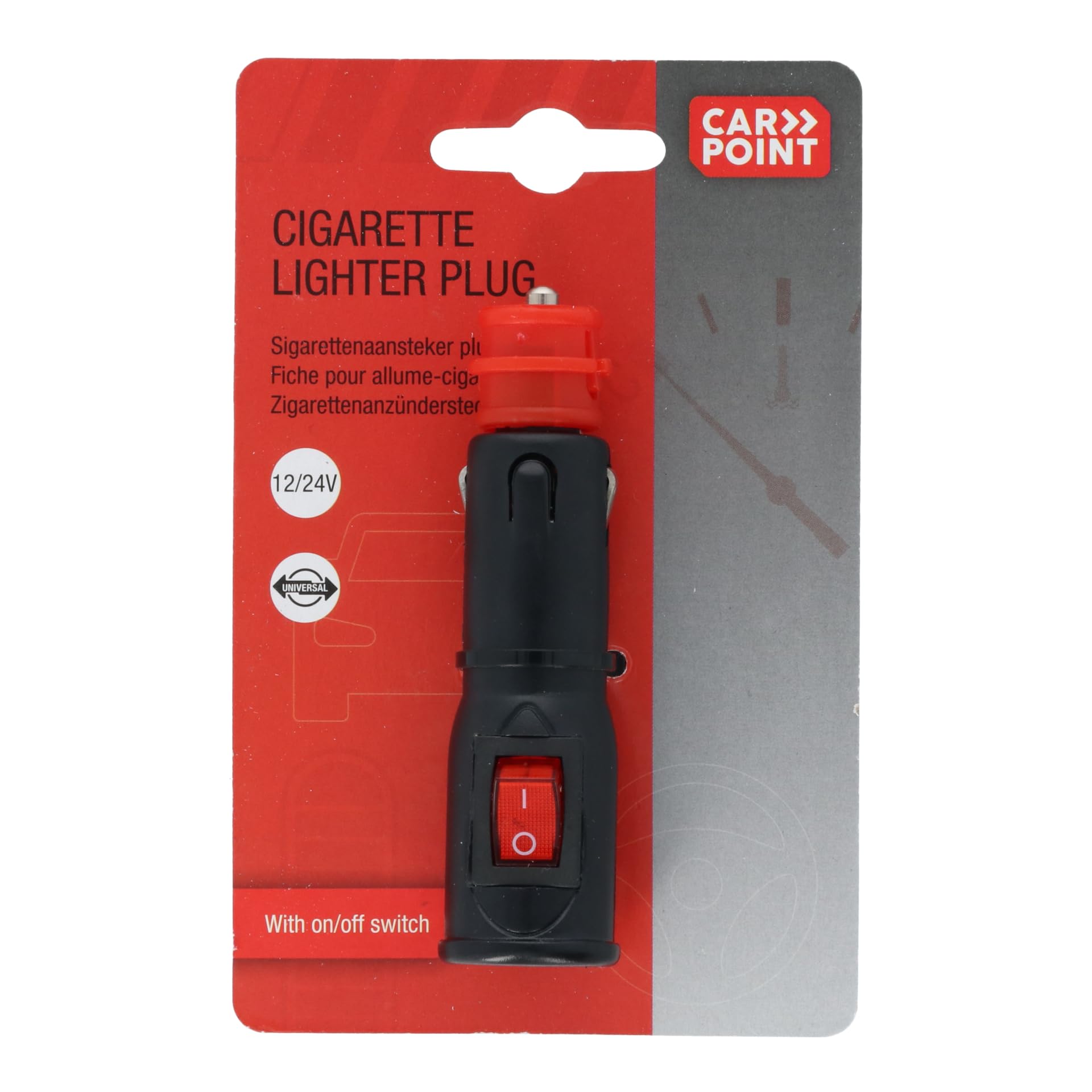 Prise Allume-Cigares Carpoint 12V Avec Interrupteur - Noir - Charge Max 8A - Fusible Remplaçable