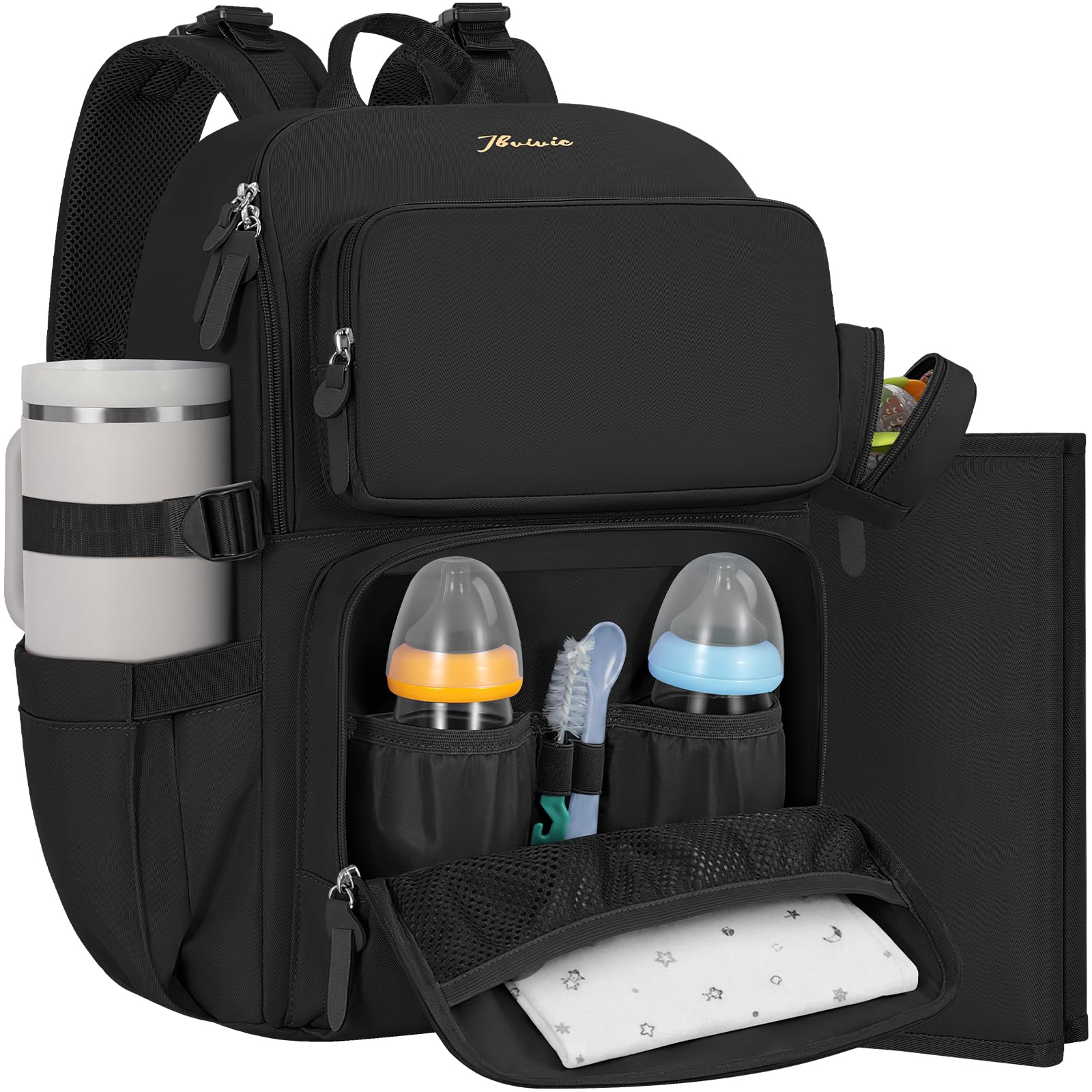 IBVIVIC Wickeltaschen-Rucksack, multifunktionale Papa-Wickeltasche mit 2 isolierten Seitentaschen