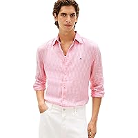 Tommy Hilfiger Linen Bengal RF Shirt Mw0mw42400 Camicia S/S, Pink (Classic Pink/Stripe)
