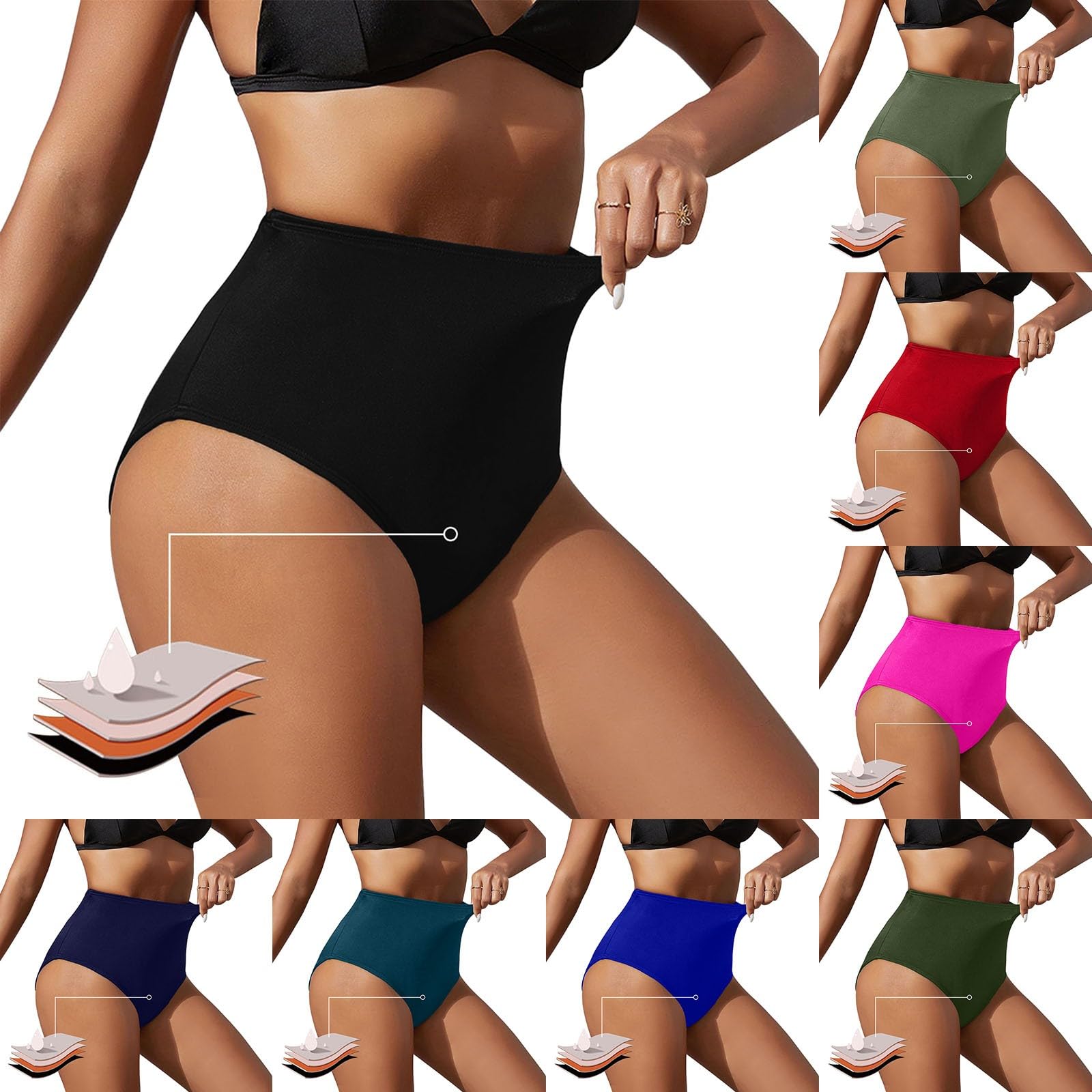 Genérico Bikini Menstrual para Mujer Niña Adolescentes Mujeres 2024, Bañador Menstruales Negro de Cintura Alta, Ropa Interior Menstrual a Prueba de Fugas Bragas Cómodas y Suaves Braguitas Trikinis