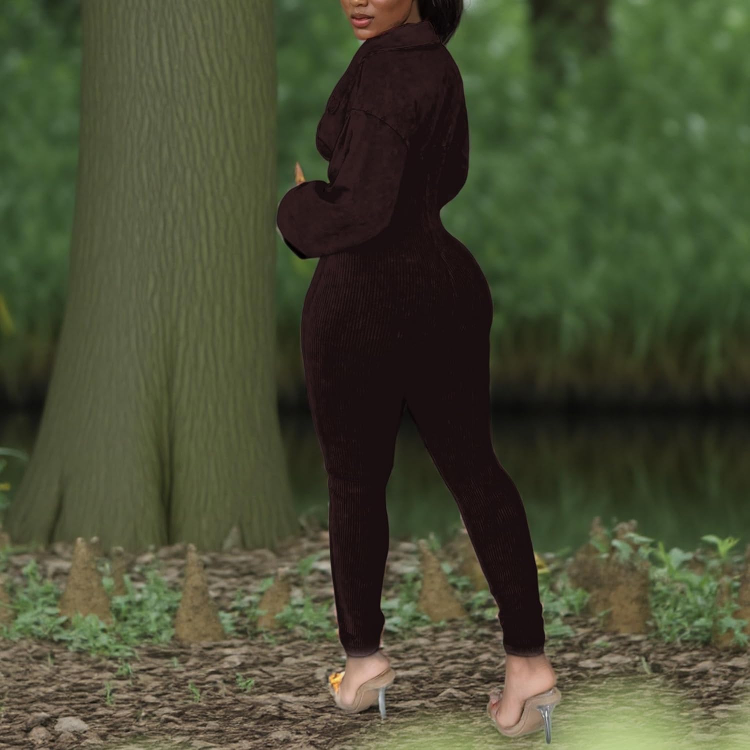 LKOUS Women's Long Sleeve V Neck Jumpsuit,Dressy Casual One Piece Romper Vacation Party Outfits with Pockets - Image 2