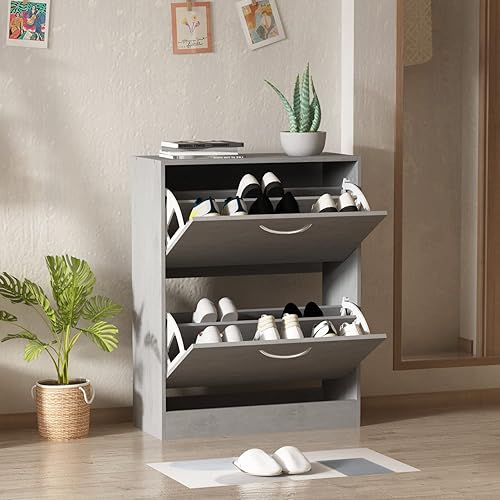 Miniatura 3 de AIEGLE Zapatero con 2 cajones abatibles, moderno armario de almacenamiento de zapatos para entrada, zapatero independiente para espacios pequeños