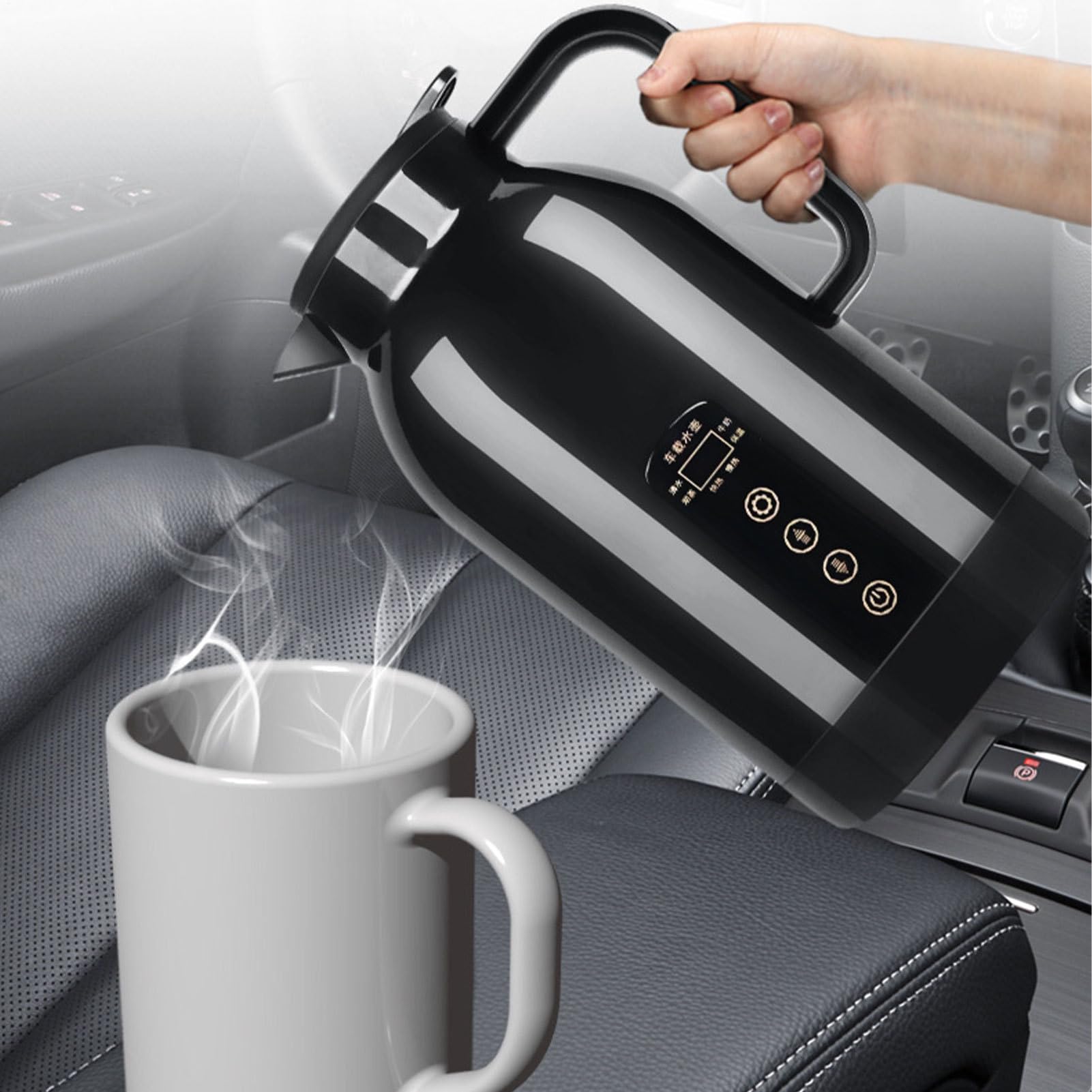 Bollitore per auto, 1150 ml, 12 V / 24 V, a prova di perdite, scaldabagno | per tè e caffè in viaggio, per tè, caffè, latte, viaggi, casa, lavoro, campeggio, gite in famiglia
