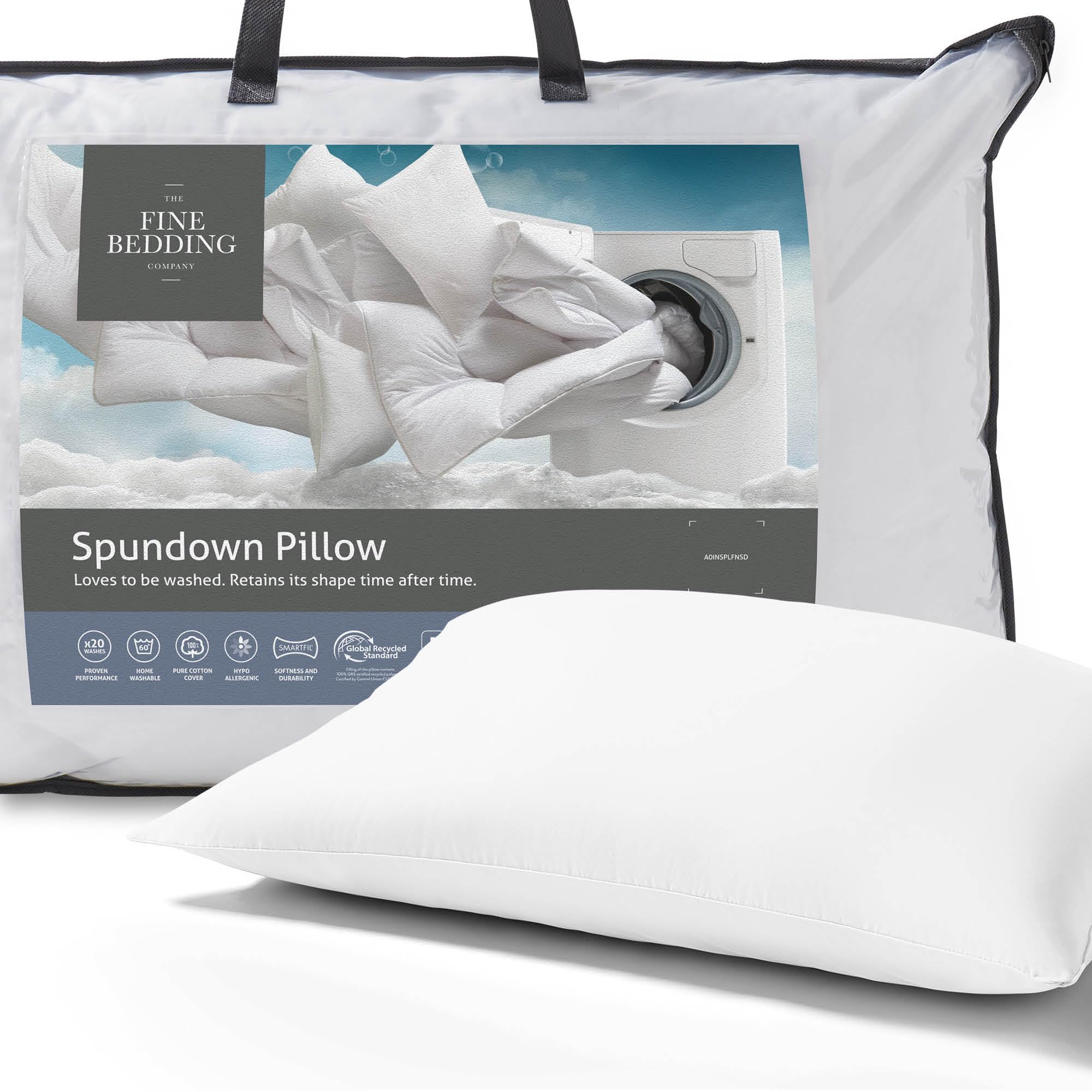 The Fine Bedding CompanySpundown Pillow - Soft Touch 100% Cotton Cover - Machine Washable - Hypoallergenic (Medium 1 Pack)