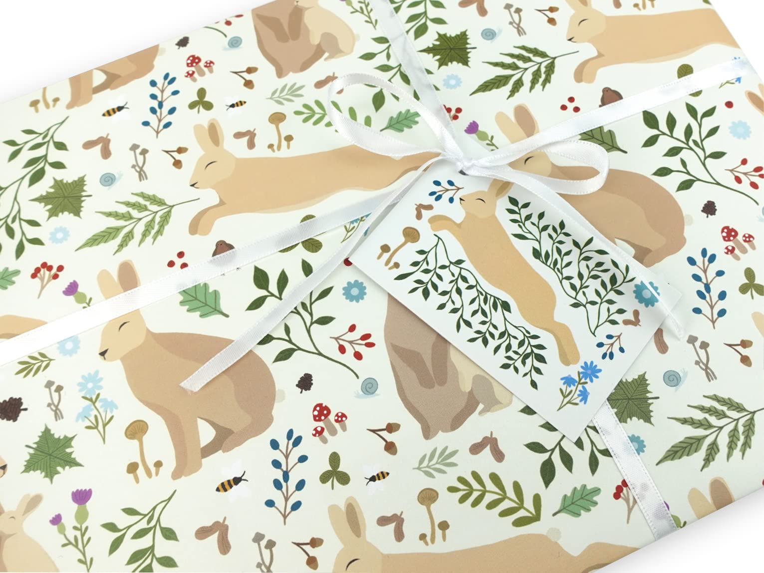 Animal wrapping paper | Handmade gift wrap by VerbatimART - 50x70cm (2 Sheets + 2 Tags, Woodland Hare) โ image 1