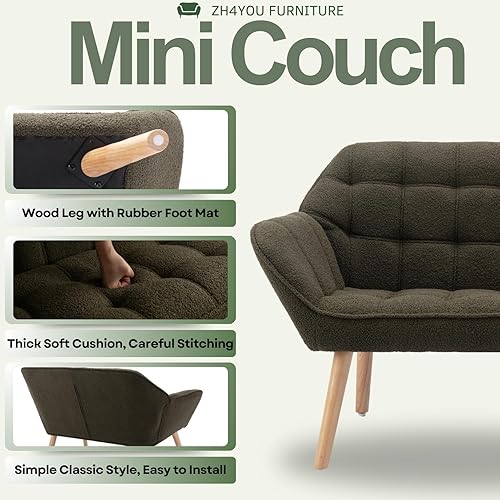 Miniatura 4 de Sofá biplaza pequeño de 48 pulgadas para espacios pequeños, sofá biplaza tapizado y esponjoso, mini sofá moderno de mediados de siglo con
