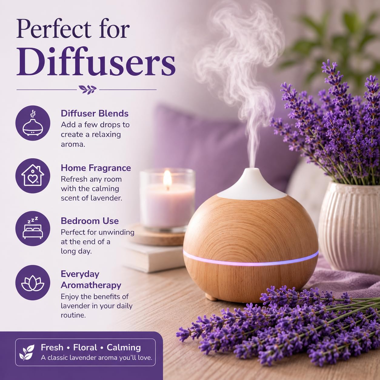 2 botellas de aceite esencial de lavanda de 16 onzas líquidas (100% puro y sin cortar), botella de aluminio. GreenHealth