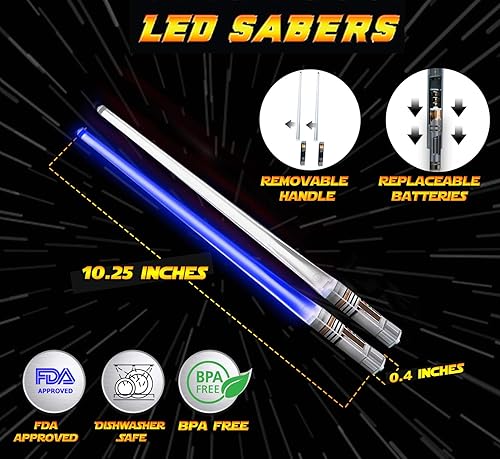 Miniatura 6 de LIGHTSABER CHOPSTICKS LIGHT UP STAR WARS LED Glowing Light Saber Chop Sticks REUSABLE Sushi Lightup Sabers-Removable Handle Dishwasher Safe-Premium