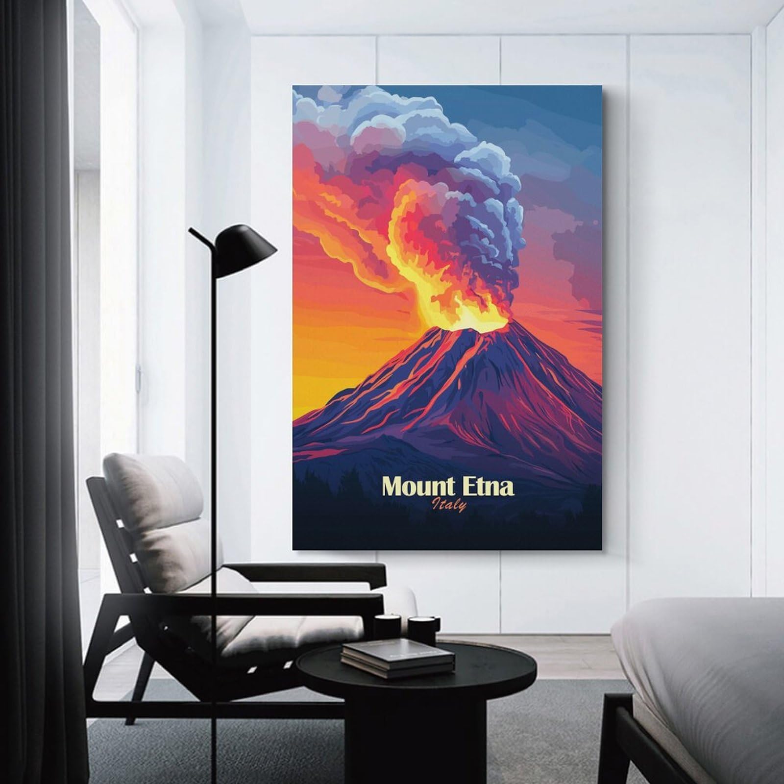 Junmoney Mount Etna Eruption Wall Art Print 12x18inch(30x45cm), for Lounge, Study, Hallway Or Flat Walls, Decorative Artwork with Broad Appeal