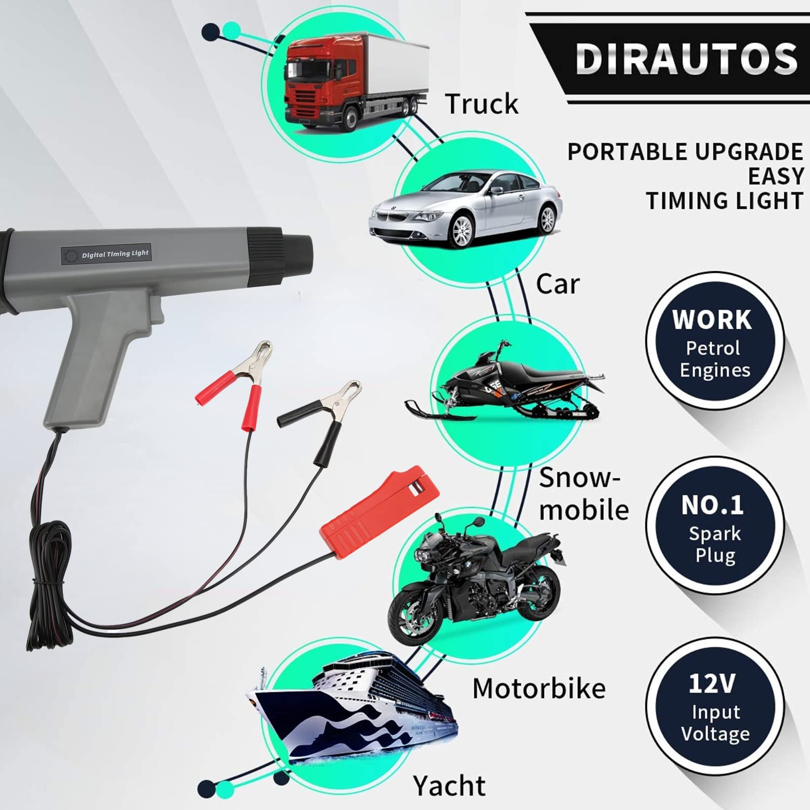 Cuifati Luz de Sincronización del Motor 12V Pistola de Luz de Sincronización Inductiva Probador de Bobina de Encendido del Motor para Automóvil, Motor de Gasolina de Motocicleta