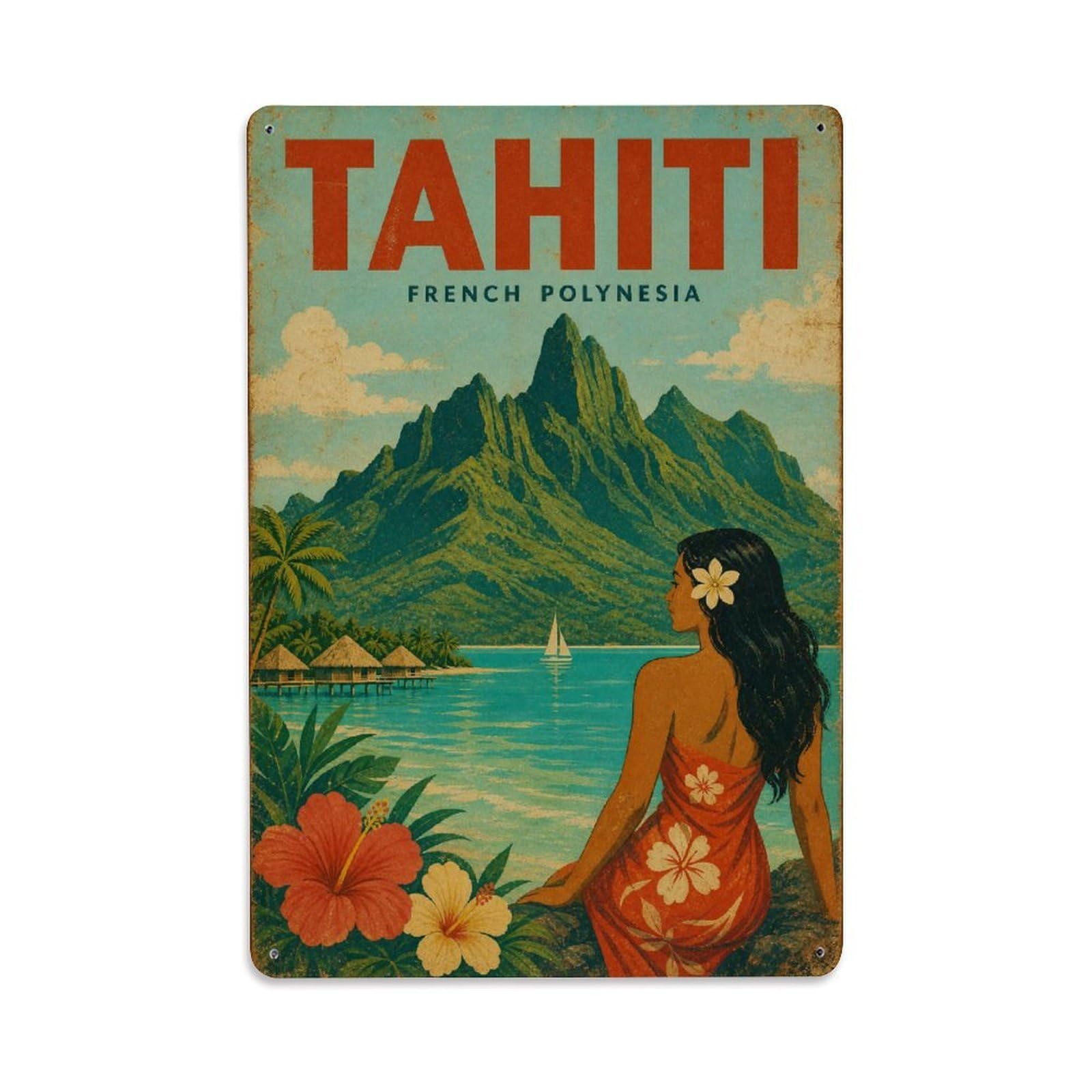 Metal Tin Sign Retro Travel French Polynesia Tahiti