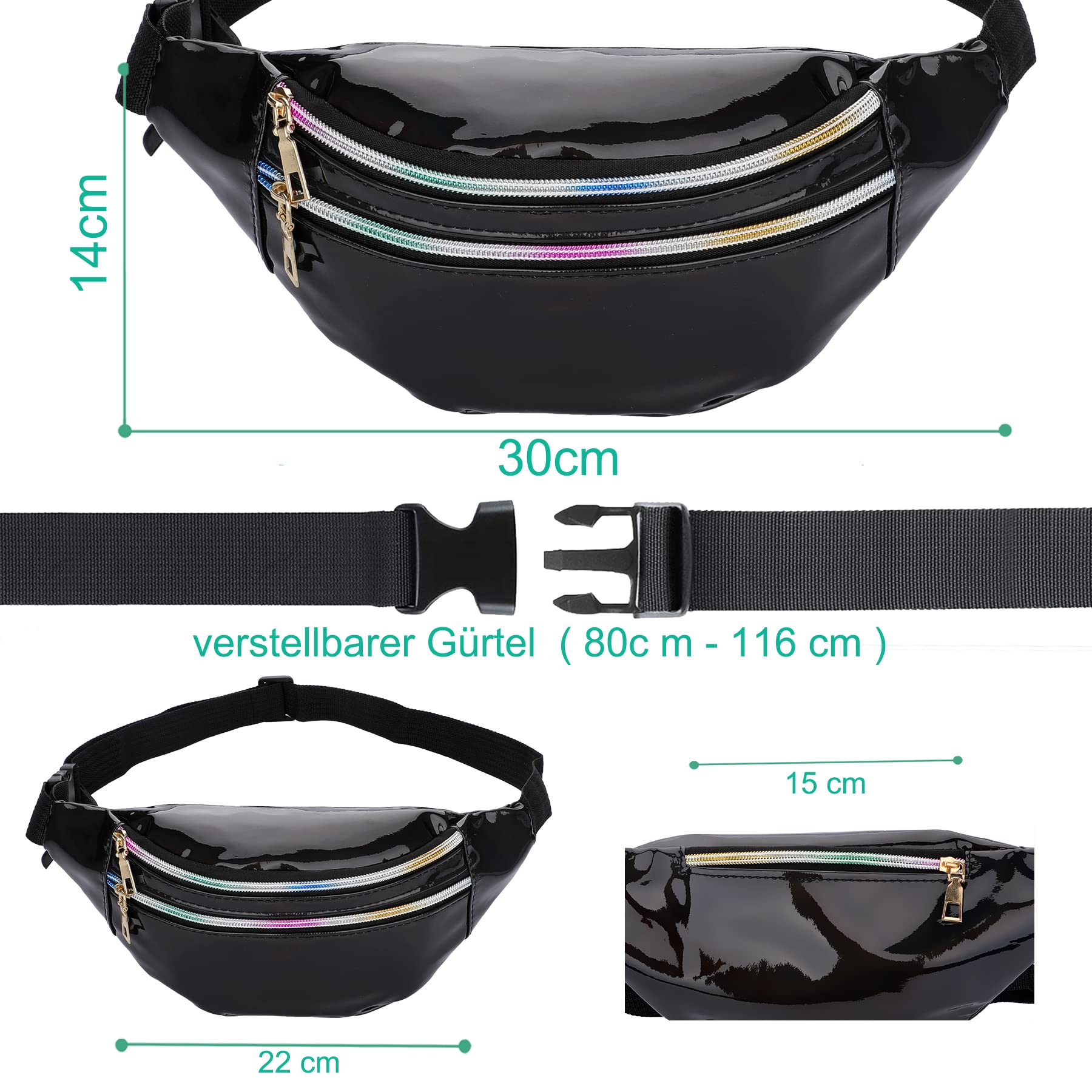 TBoonor Marsupio Sportivo Marsupio alla Moda Impermeabile Tasche da Cintura con Chiusura Lampo Riflettente Cintura Regolabile Marsupio per Donna e Uomo Party Festival Sport Outdoor Travel