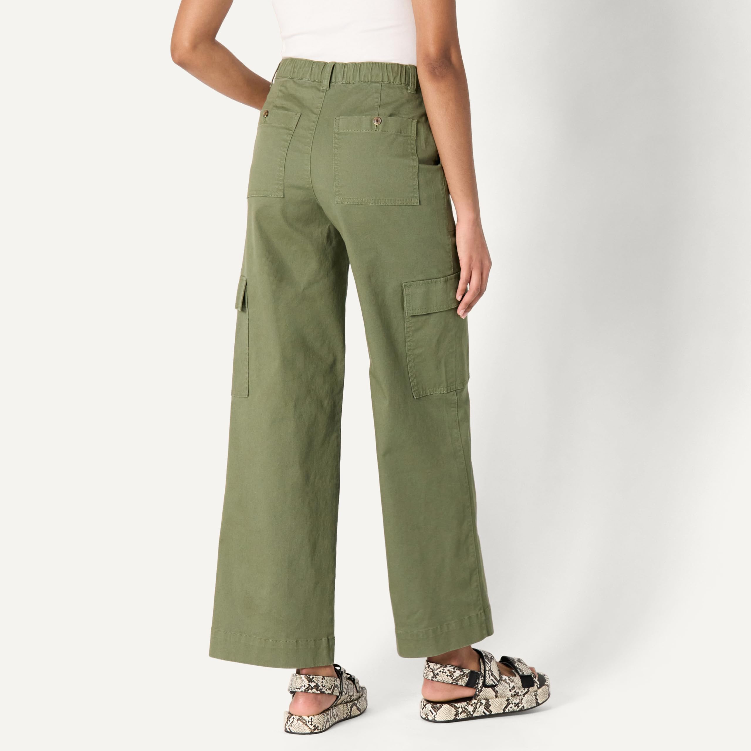 Amazon Essentials Donna Pantaloni Cargo Lunghi a Vita Alta e Gamba Larga, Cachi, vestibilità Rilassata