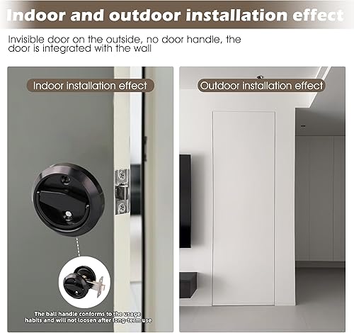 Miniatura 9 de Cerradura de puerta redonda empotrada, manija de puerta empotrada oculta de acero inoxidable 304, perilla de puerta de perfil bajo para puerta