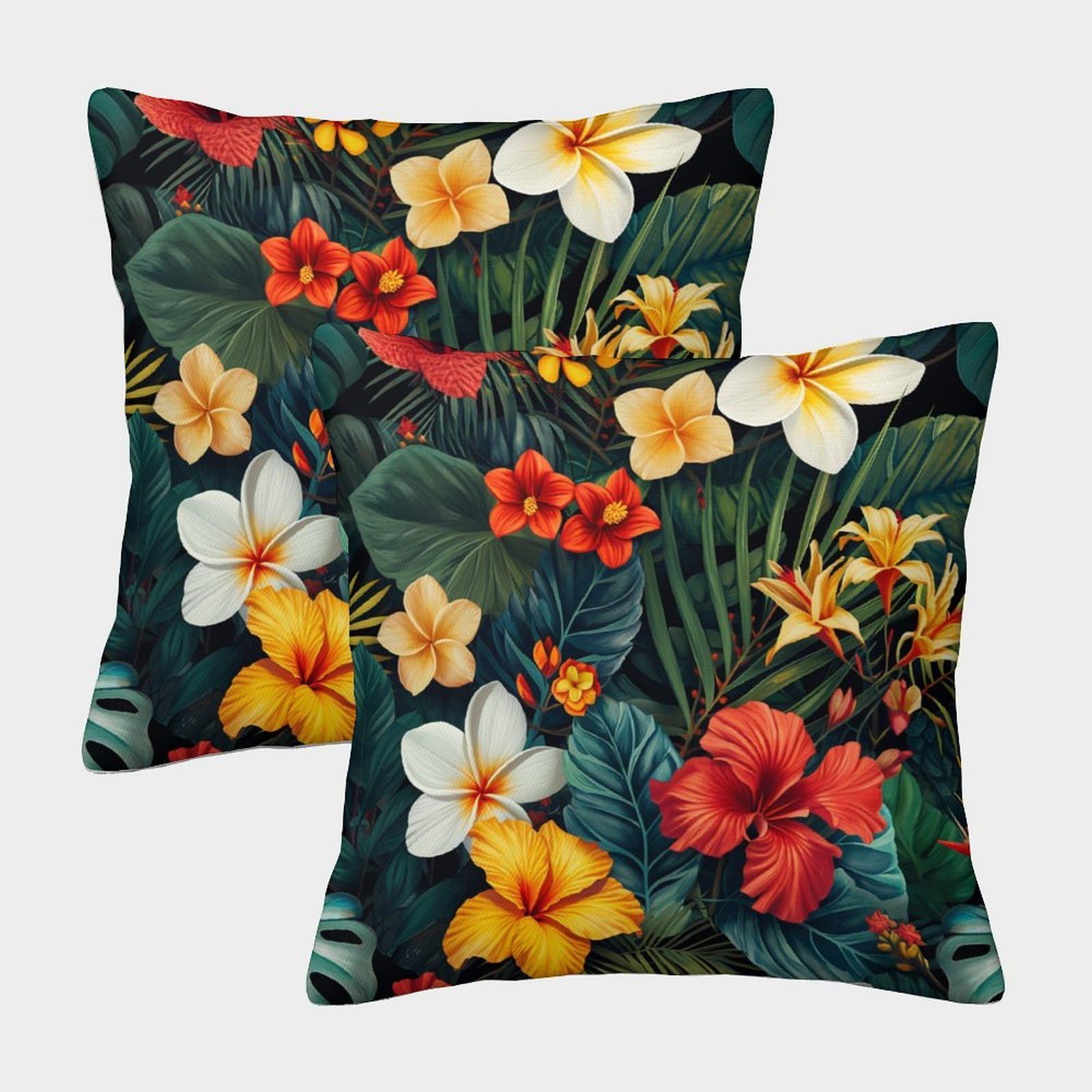 kaiyun 2 Pack Tropical Flowers - Dark Background Pillow Case 40x40cm Throw Pillow Case,Modern Decoration Pattern for Terrace Sofa Bedroom Indoor Outdoor Party
