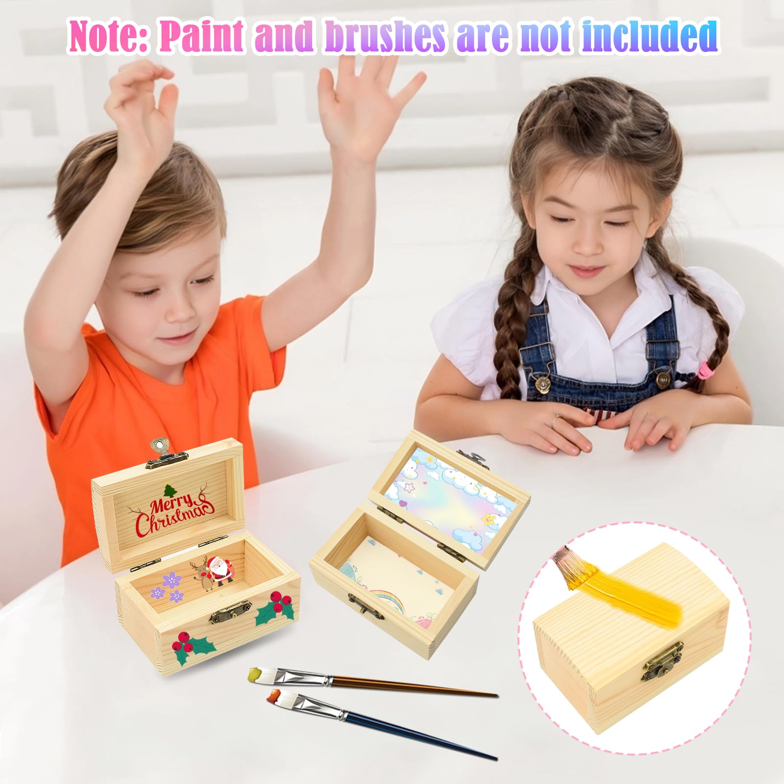 Petite Boite en Bois - 6 Mini Coffres au Trésor Non Finis avec Couvercles, Mini Cadeau Anniversaire Enfant, Boite Decorative pour Objets d'artisanat à Peindre-9 x 5,5 x 5 cm (2.6p-arch)