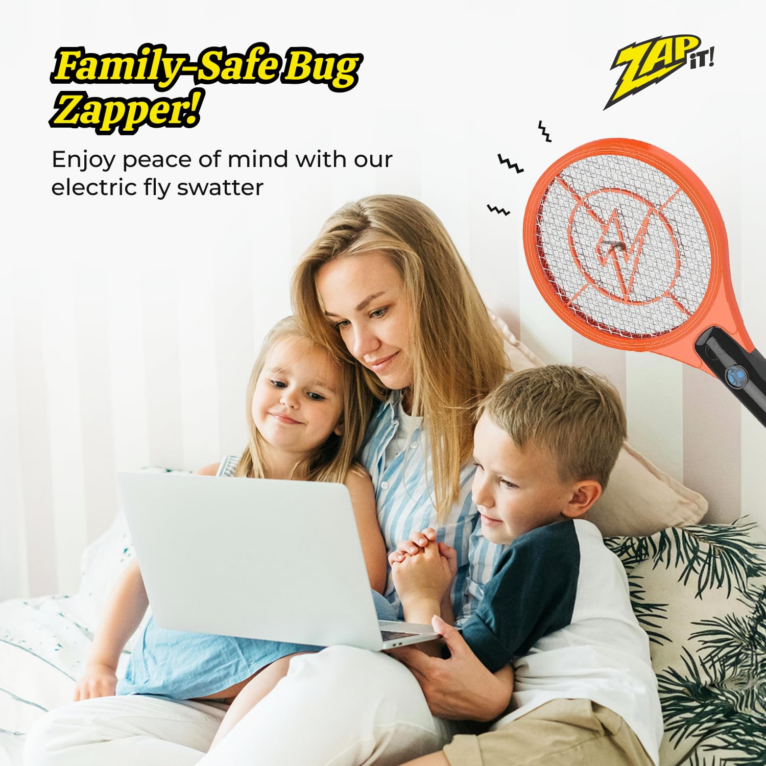 ZAP IT Bug Zapper - Raqueta eléctrica matamoscas – Alta potencia 4000 voltios para interiores – Bate recargable por USB para interiores y exteriores – Mini bate eléctrico portátil para moscas