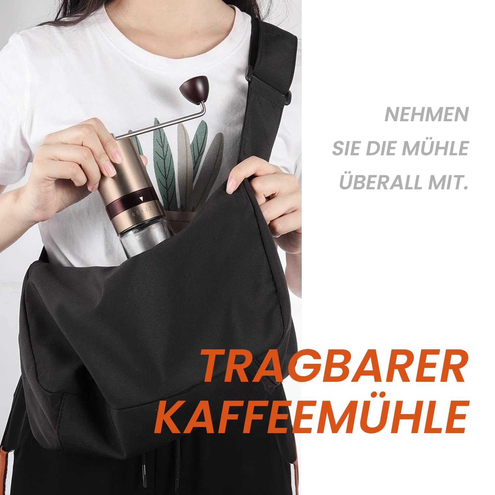 Vevok Chef Manuelle Kaffeemühle mit 6 Externen Einstellbaren Grobheit für Espresso bis French Press, Edelstahl Konisches Mahlwerk, Ideal für Zuhause, Büro oder Reisen, Roségold