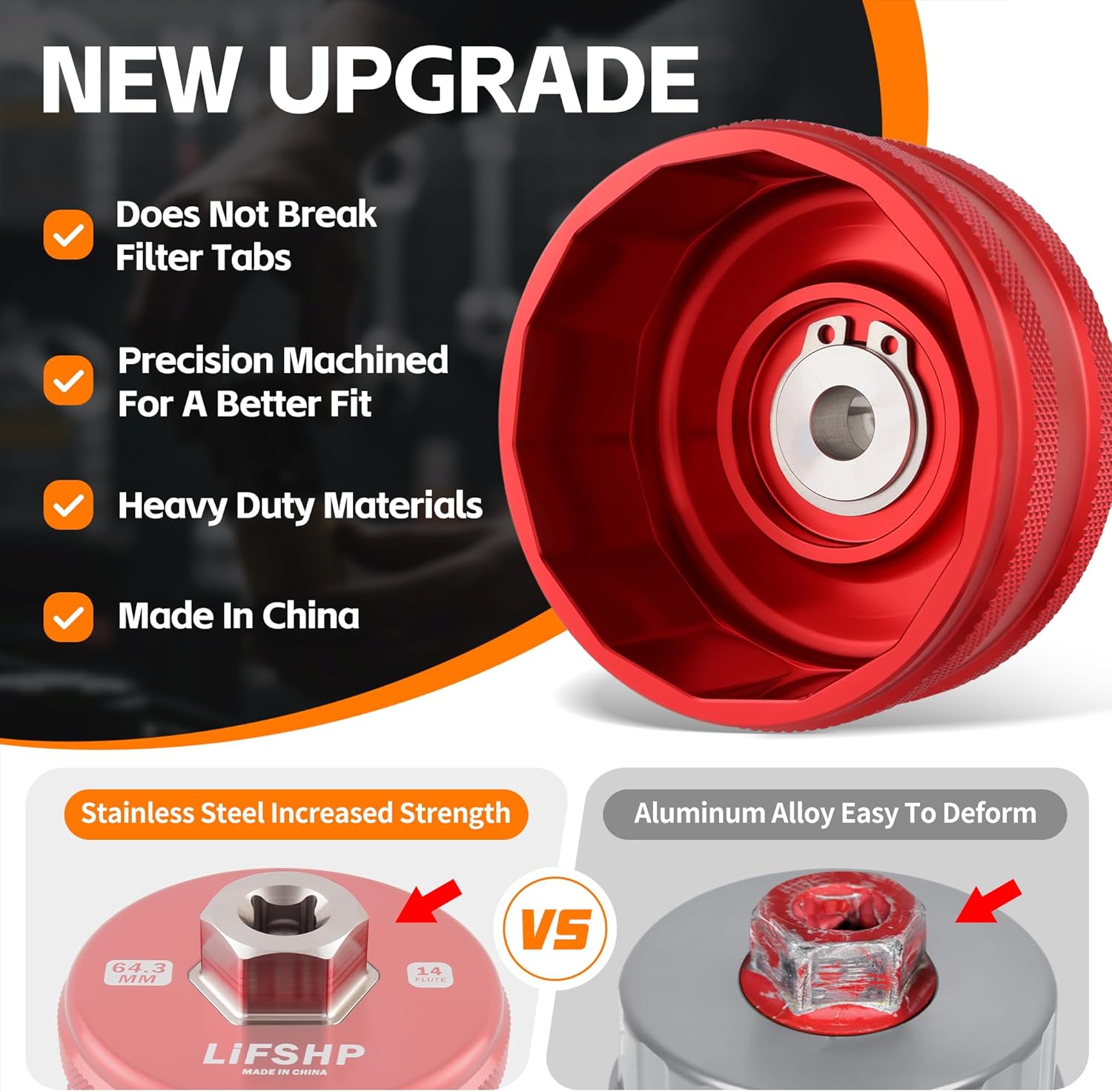 64mm Oil Filter Wrench, 14 Flute for Toyota Camry, Tundra, Tacoma, 4Runner, RAV4,Precision CNC Machined Aircraft Aluminum Oil Filter Removal Tool-Red