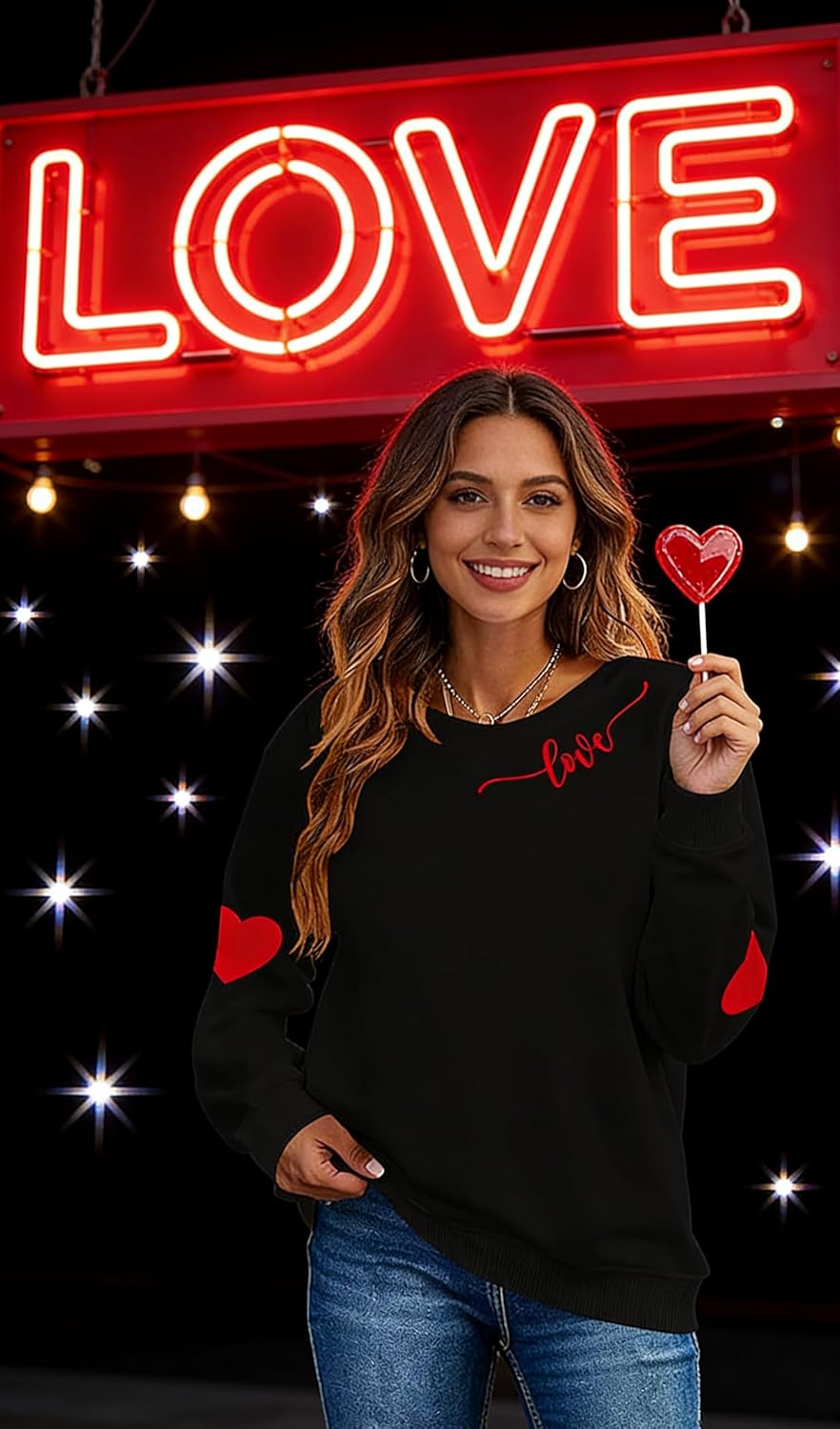 Valentine's Day Sweatshirt Women's Funny Love Heart Graphic Shirt Casual Long Sleeve Pullover Top - Image 2
