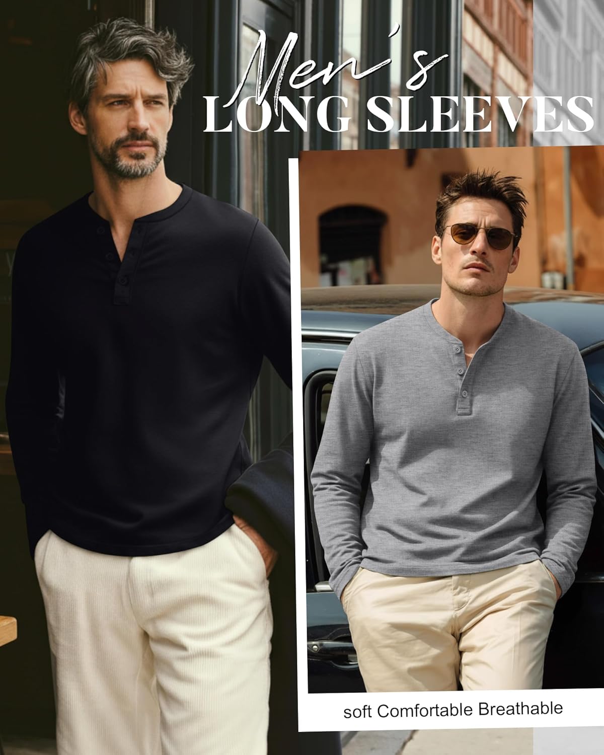 4 Pack Men's Big and Tall Henley T-Shirts, Long Sleeve Loose Fit Button Tees Plus Size Casual Basic Fall Shirts