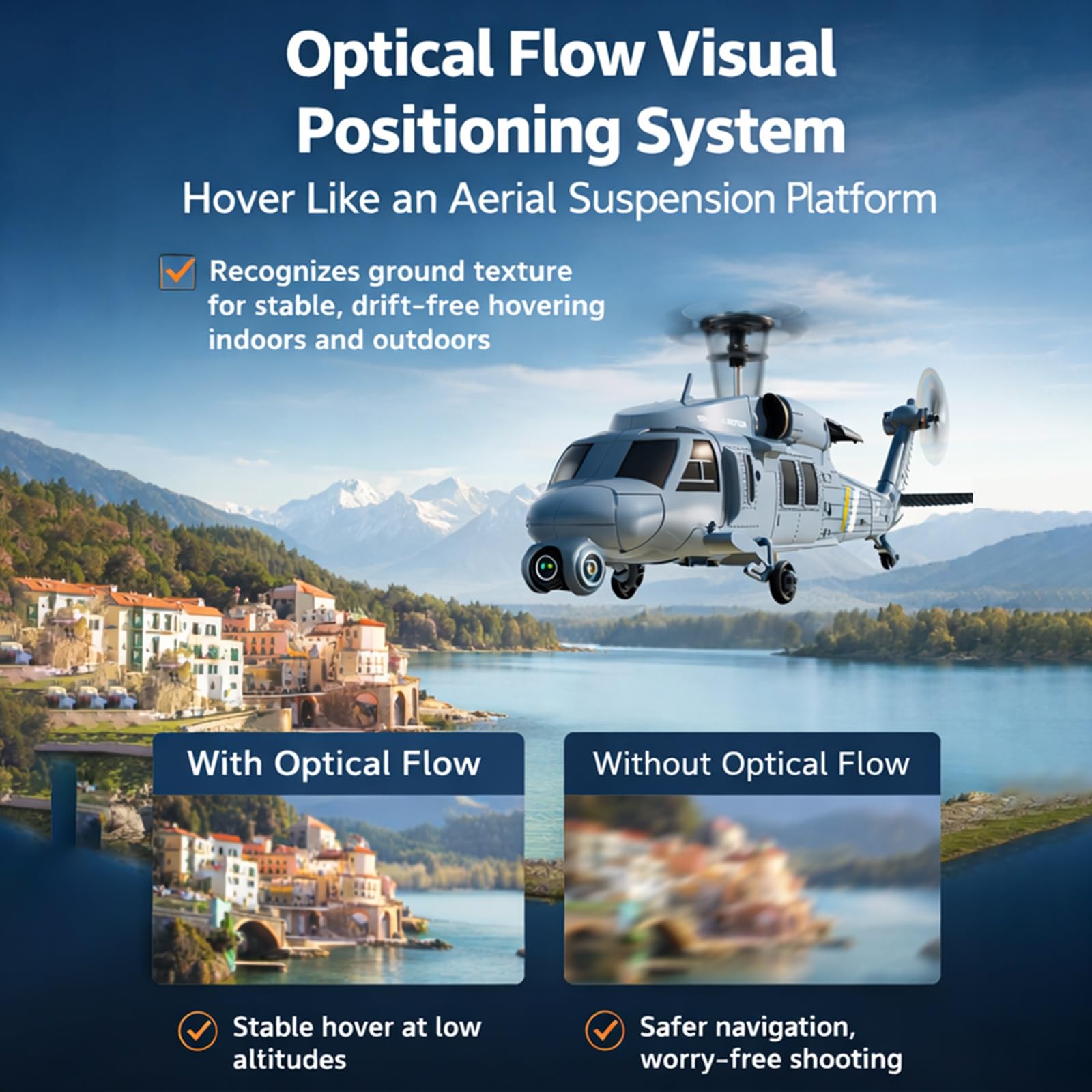 RC Hubschrauber Brushless 4CH intelligenter Ferngesteuerter Hubschrauber mit eingebautem HD-Display-Controller und GPS Optical Flow für Erwachsene 2 Akkus