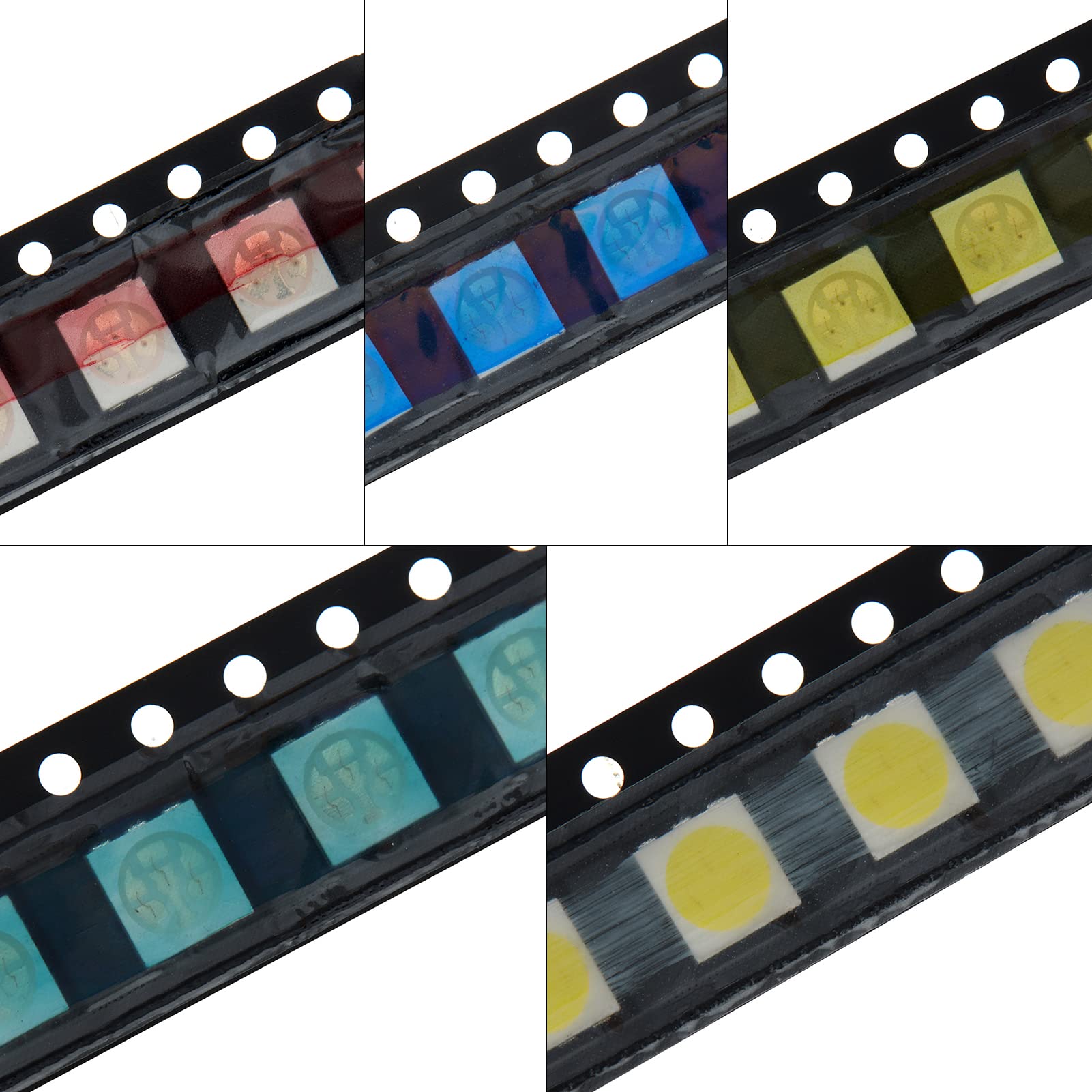 Zestaw 100 diod SMD LED 5 rodzajów kolorów 5050 czerwony/żółty/niebieski/zielony/biały montaż powierzchniowy 20 mA Elementy oświetleniowe o wysokiej intensywności Diody elektroluminescencyjne