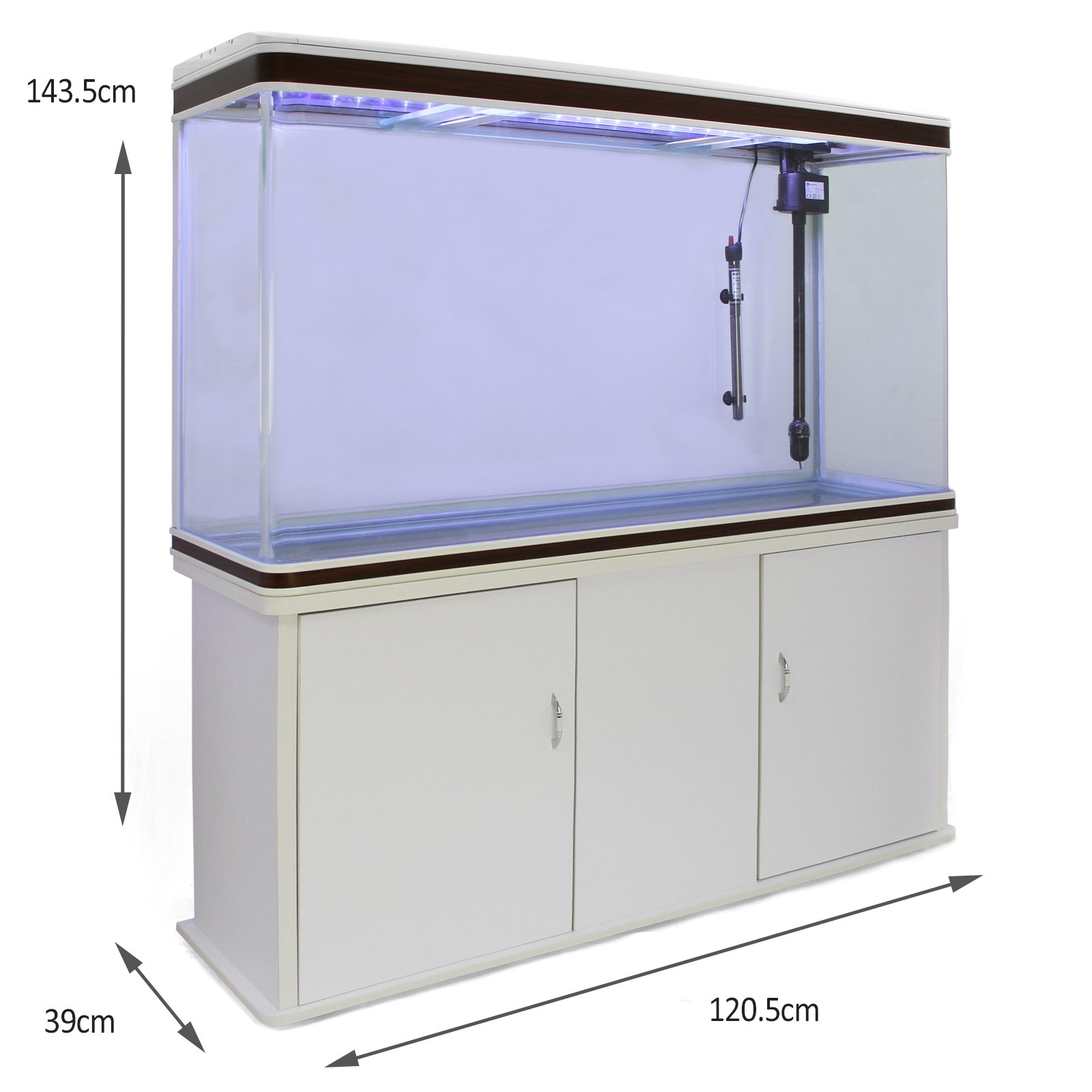 Monstershop Aquarium Starter Komplettset Mit Unterschrank, Kies, Hintergrund - Weiß 43.5cm H x 120.5cm L x 39cm B
