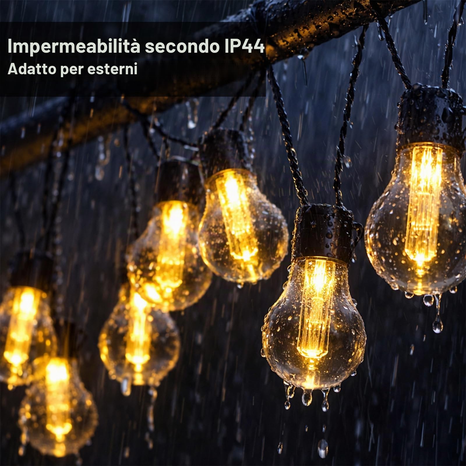 Ghirlanda luci da esterno solare, 9 metri, 20 LED, lampadine in plastica infrangibile, IP65, impermeabile, 8 modalità luce calda per giardino, terrazza, balcone, pergola, feste