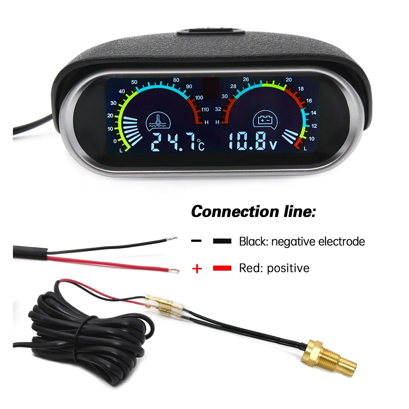 AD 2 En 1 LCD Indicador De Temperatura De Agua del Coche + Sensor De Temperatura del Agua 10mm Medidor Voltímetro Voltaje Digital Horizontal 12v 24v Accesorios