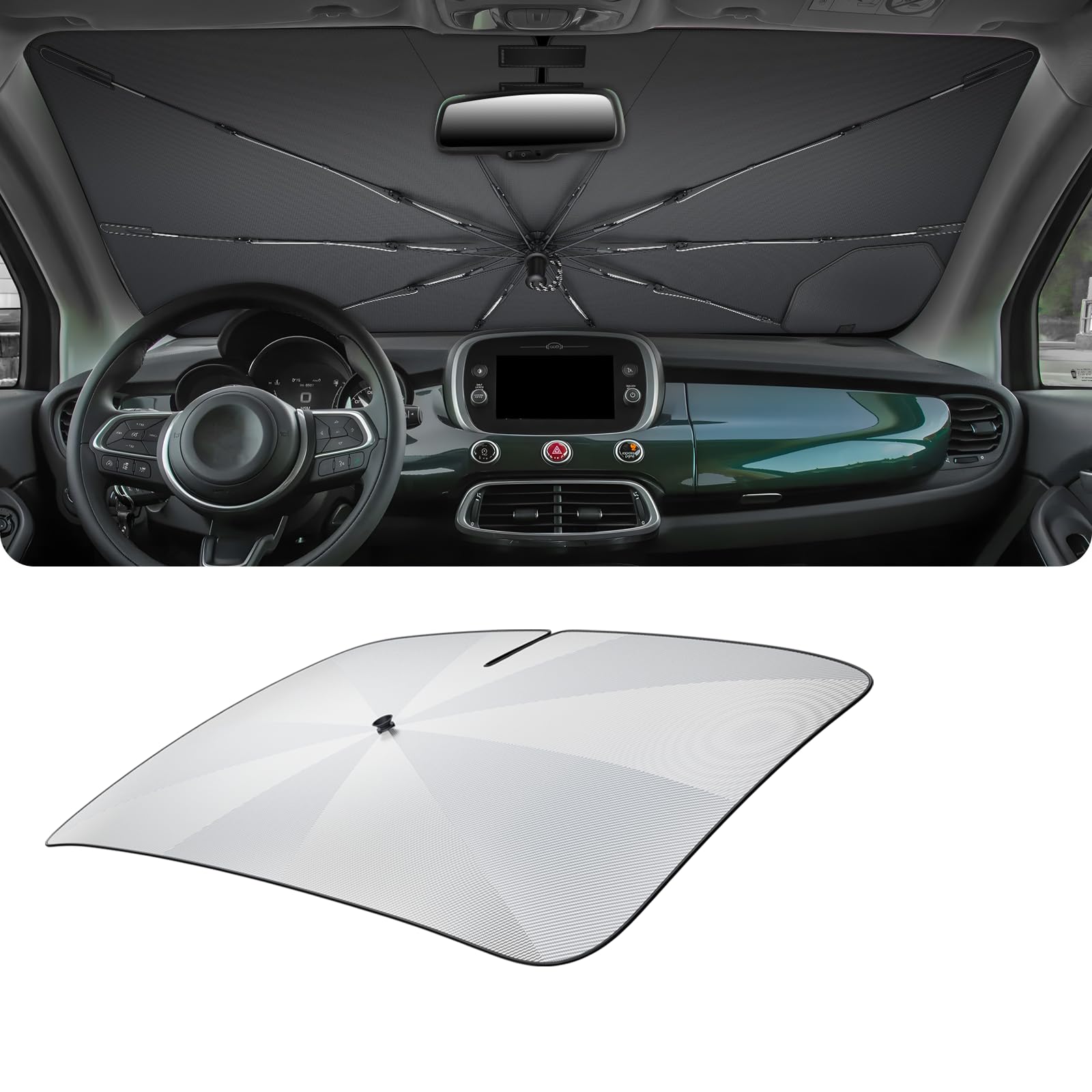 LUWU [Aggiornato] Ombrello Parasole Auto Compatibile con FIAT 500X 2015-2025 2026 Parabrezza Parasole Auto ad Ombrello Pieghevole per Parabrezza Anteriore Interno 500X Accessori