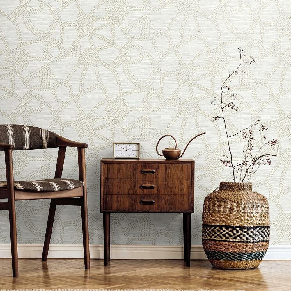 roommates rmk12232pl nikki chu off white and metallic gold amhara peel and stick wallpaper, white & gold