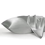 Bedsure Satin Pillowcase, Similar to Silk Pillow Cases Queen Size Set of 2, Cooling Pillow Case with Envelope Closure, Christmas Room Decor Gifts for Women Men, Silver Grey, 20x30 Inches, 2pcs