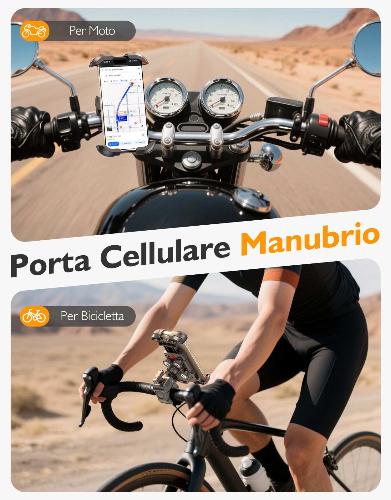 Porta Cellulare Moto, [Dumper Antivibrazioni & 1S Blocco] Porta Cellulare Bici Manubrio, 360° Rotabile Supporto Telefono Moto, Compatibile con iPhone, Galaxy, 4.7-6.9" Smartphone