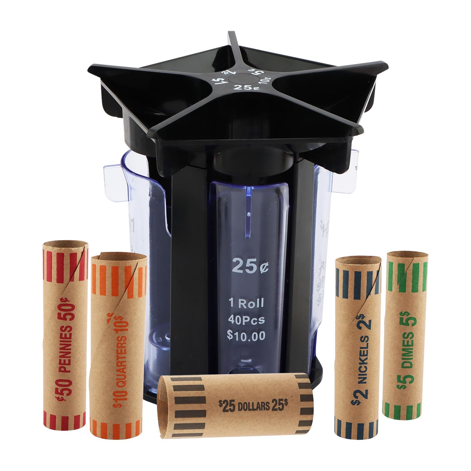 Coin Counter Coin Sorter Tube, Coin Sorter with Coin Wrappers, 5-in-1 Change Sorter Change Counter Machine, Coin Organizer & Coin Holder Coin Roller, Quick & Easy, Accurate & Simple