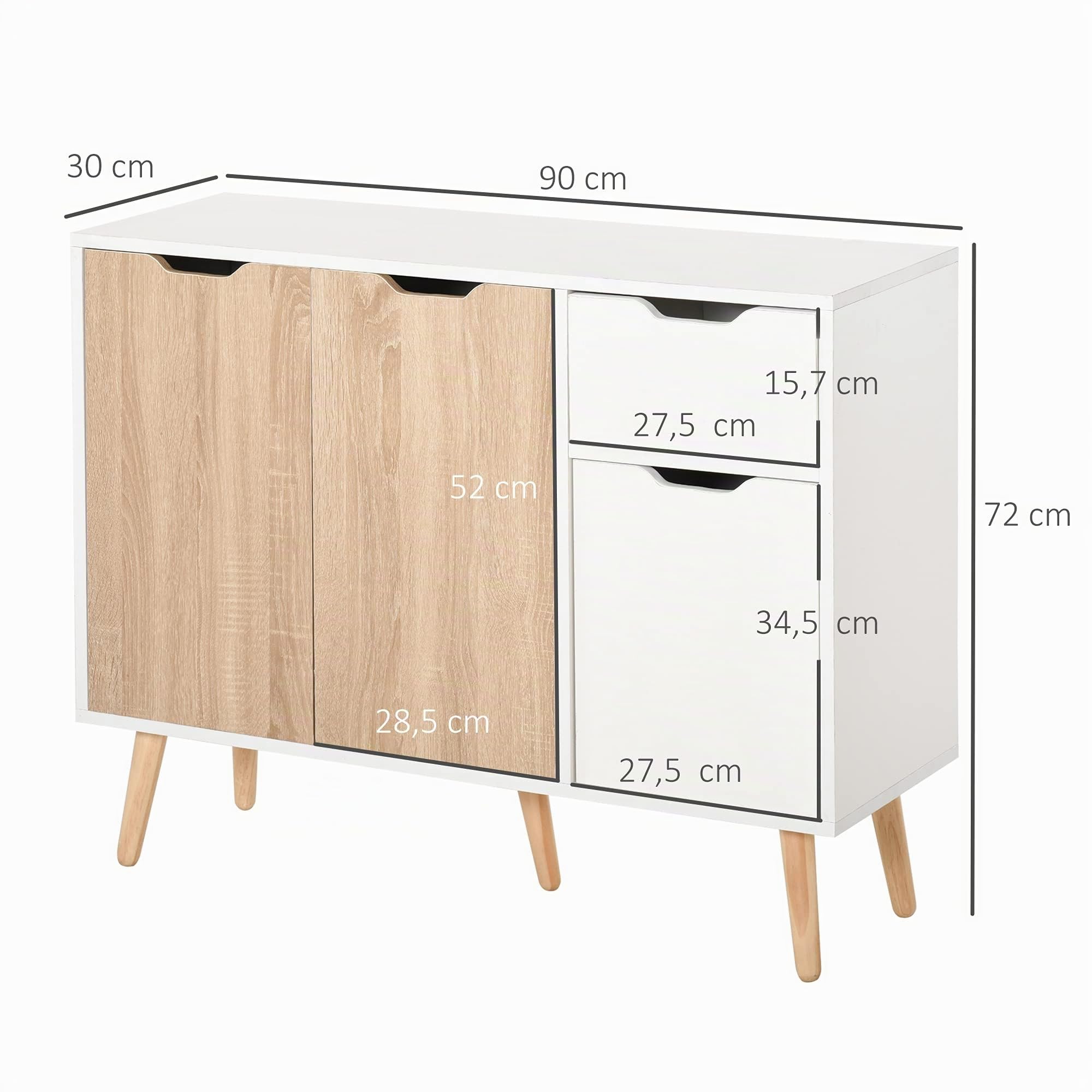 HOMCOM Buffet Meuble Rangement Scandinave 2 Placards Blanc Chêne Clair