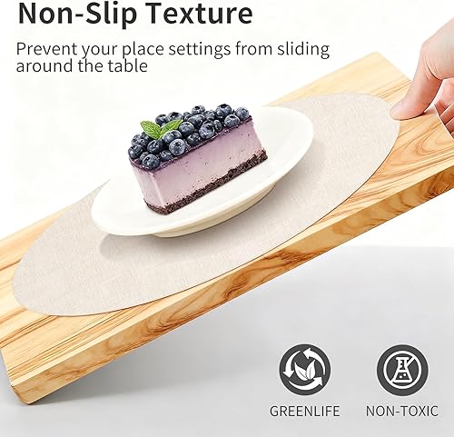 Miniatura 5 de Maxpearl Juego de 6 manteles individuales redondos de piel sintética de 13.8 pulgadas, resistentes al calor, antideslizantes, impermeables,