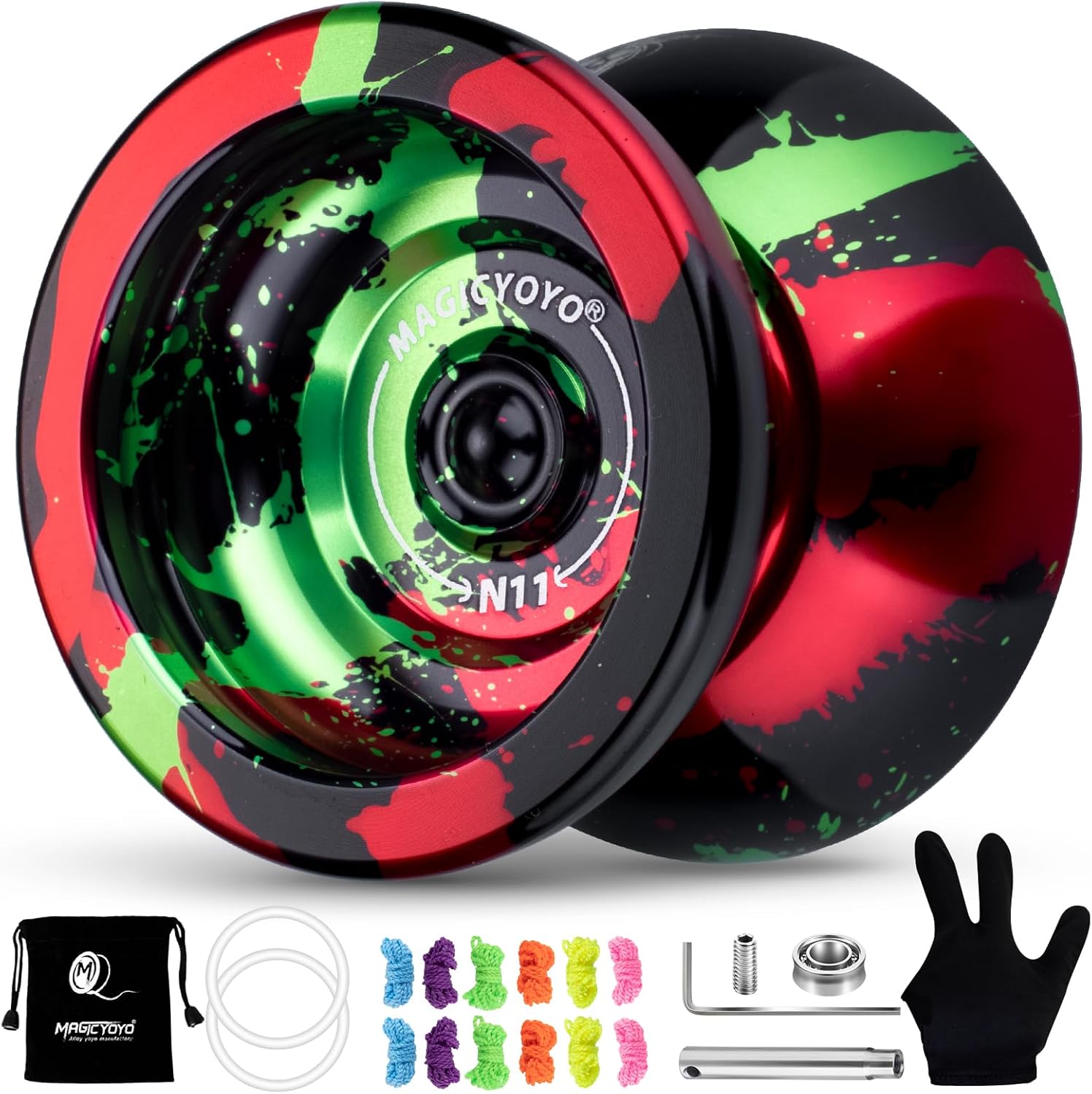 MAGICYOYO Dual Purpose Yoyo N11 - Responsive Yo Yo for Kids 8-12 or Above & Unresponsive Bearing Kit for Advanced Edge Hook Finger Spin with Yo Yo Glove + Bag + 12 Yoyo Strings (Black Golden)