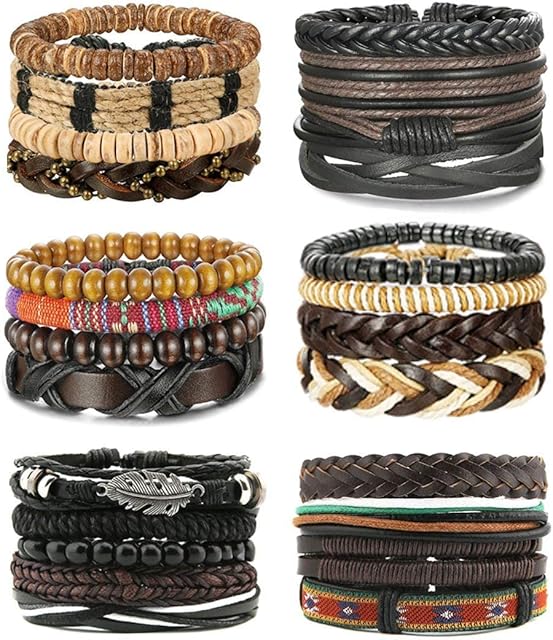 Chriscoco 24 Pcs Woven Leather Bracelet for Men Women Cool Leather Wrist Cuff Bracelets Adjustable
