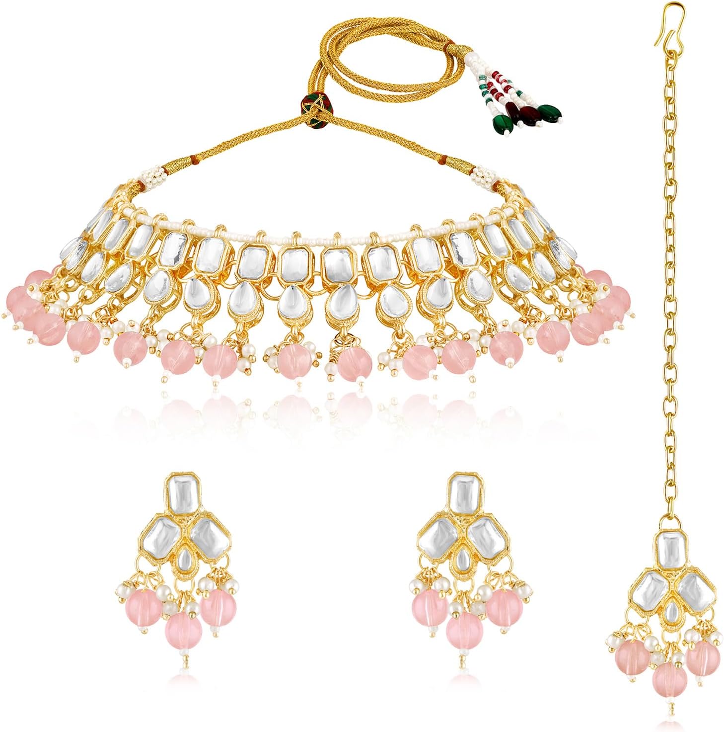 Aheli Kundan & Beads Studded Choker Necklace Earrings & Maangtikka Set Ethnic Jewellery Gift for Women